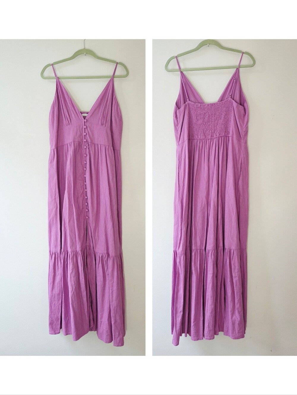 Abercrombie & Fitch linen-blend purple button-through tiered maxi dress XLT Tall - Picture 2 of 8